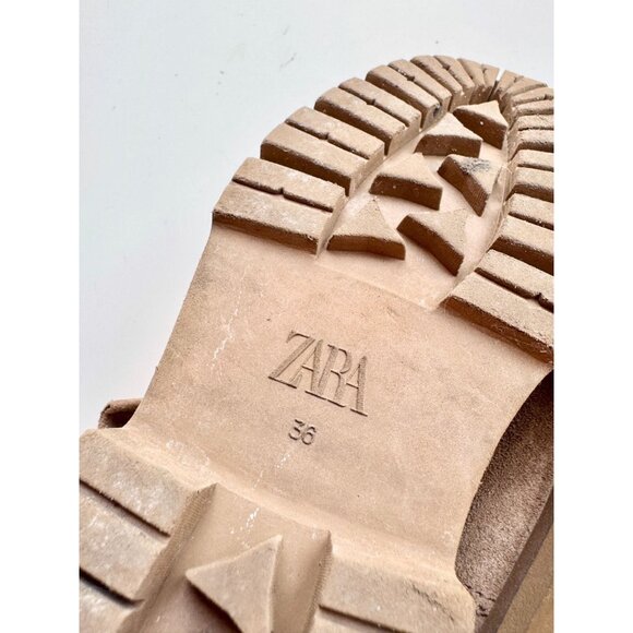 ZARA Brown Suede Leather Lug Sole Platform Ankle Chelsea Boots, Size 36 - Picture 15 of 16